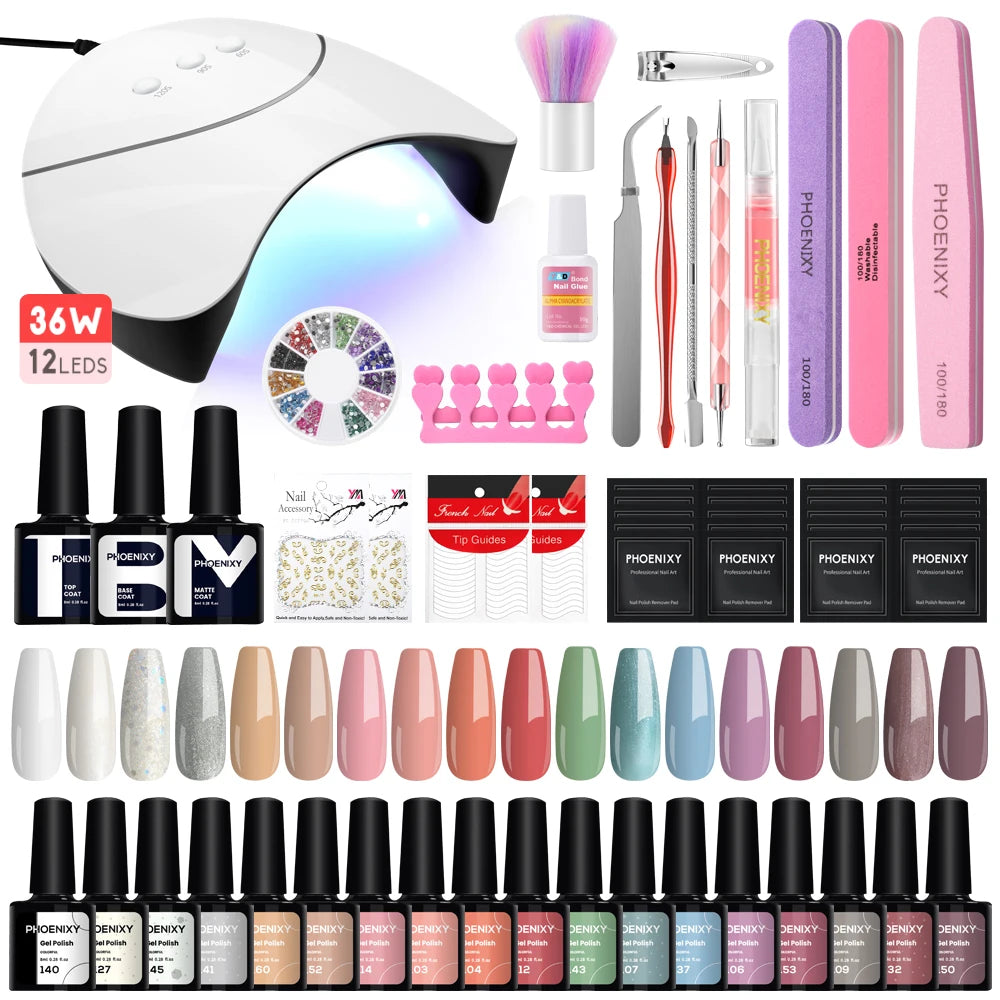 **Set Completo de Uñas en Gel** - **8ML Esmalte de Gel con Lámpara para Uñas** - **Esmalte UV Semi Permanente con Capa Superior y Base** - **Kit de Herramientas para Manicura**